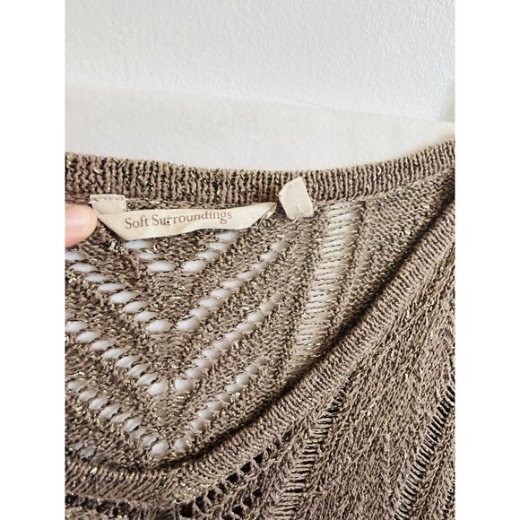 Soft Surroundings Loose Knit Sweater Size Medium Gold Brown Metallic‎ Pointelle - Picture 4 of 10